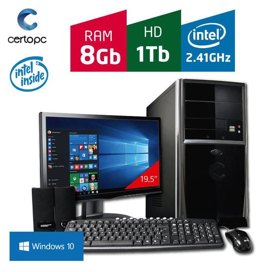 Imagem de Computador + Monitor 19,5'' Intel Dual Core 2.41GHz 8GB HD 1TB com Windows 10 Certo PC FIT 095