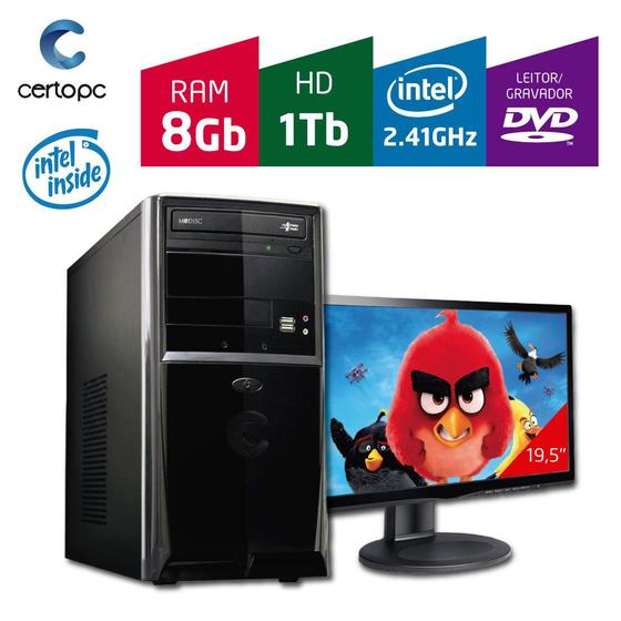 Imagem de Computador + Monitor 19,5'' Intel Dual Core 2.41GHz 8GB HD 1TB DVD Certo PC FIT 090