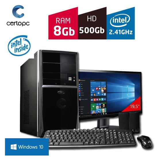 Imagem de Computador + Monitor 19,5'' Intel Dual Core 2.41GHz 8GB HD 500 GB com Windows 10 Certo PC FIT 071