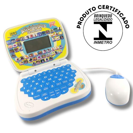 Imagem de Computador Notebook Laptop Infantil Educativo C/Mouse 2 em 1 Inglês/Português Menino Menina Criança