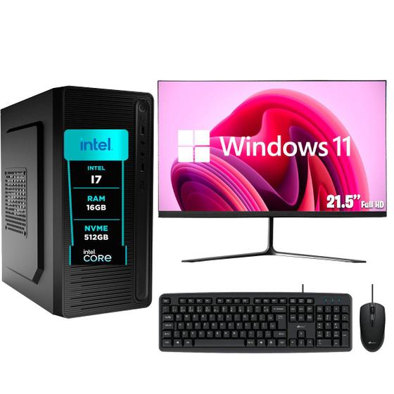 Imagem de Computador Pc Completo eFacini, Intel Core i7, 16GB, Windows 11 Pro, Monitor 22 Polegadas, Ssd NVME