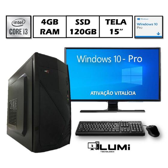 Imagem de Computador PC Completo + Monitor 18.5" Intel Core i3 4GB SSD 120GB Windows 10 + Teclado e Mouse - Lumitec