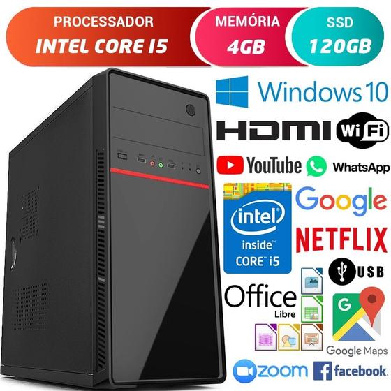 Imagem de Computador Pc Cpu Intel Core i5 Com Hdmi Dvd 4GB SSD 120GB Windows 10 Wifi Desktop