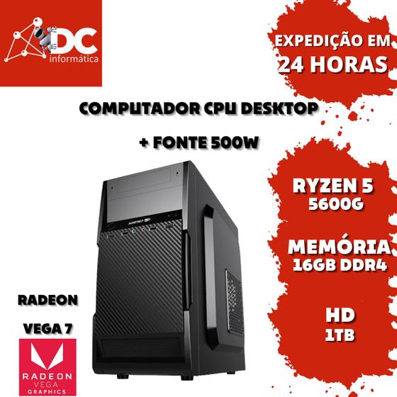 Computador pc cpu ryzen 5 5600g - 16gb memória ddr4 -hd 1tb-radeon vega ...