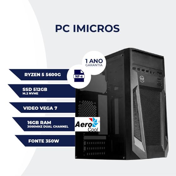Computador PC Gamer AMD RYZEN 5 5600G 3.80Ghz 16GB VIDEO VEGA 7 SSD 512GB M.2 NVME Menor preço em Computador PC Gamer AMD RYZEN 5 5600G 3.80Ghz 16GB VIDEO VEGA 7 SSD 512GB M.2 NVME