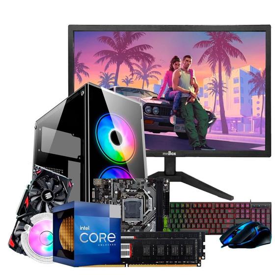 Imagem de Computador PC Gamer Completo, Intel Core I5, RX 550 4GB, 16GB DDR3, SSD 480GB, Fonte 500 + Monitor 19"