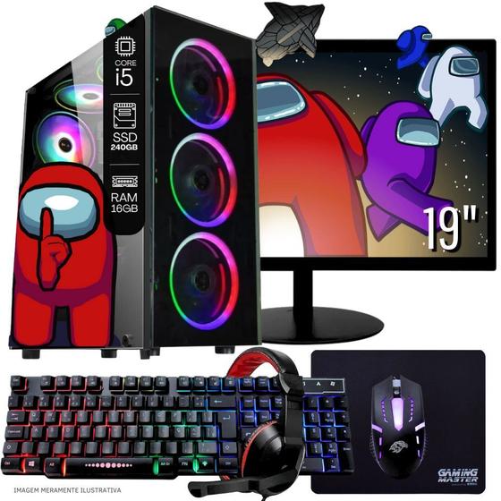 Imagem de Computador PC Gamer Completo TOB Intel Core i5 SSD 240GB 16GB Teclado Mouse Mouse Pad e Headset Gamer Monitor 19 Windows 10 Pro Trial