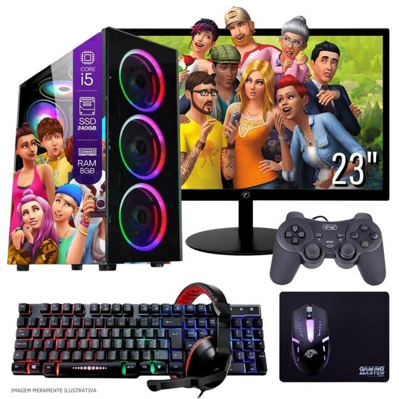 Imagem de Computador PC Gamer Completo TOB Intel Core i5 SSD 240GB 8GB Teclado Mouse Mouse Pad e Headset Gamer Joystick Monitor 23 Windows 10 Pro Trial