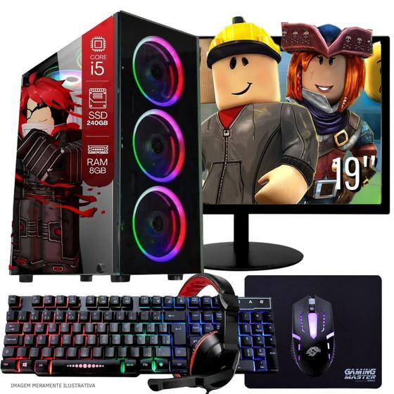 Imagem de Computador PC Gamer Completo TOB Intel Core i5 SSD 240GB 8GB Teclado Mouse Mouse Pad e Headset Gamer Monitor 19" Windows 10 Pro Trial