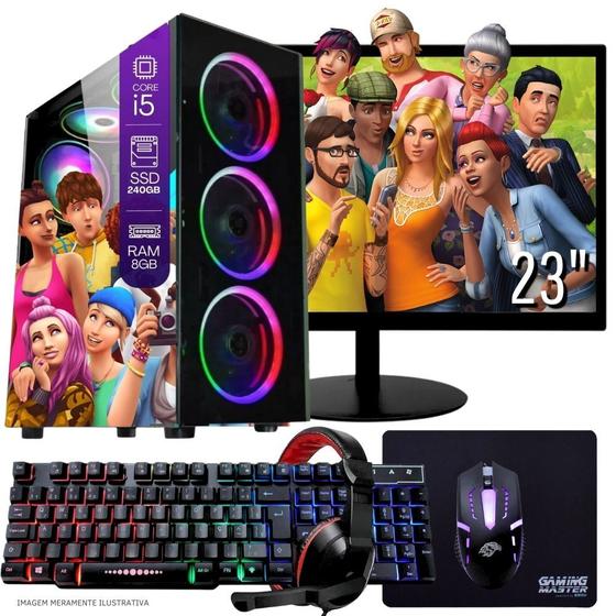 Imagem de Computador PC Gamer Completo TOB Intel Core i5 SSD 240GB 8GB Teclado Mouse Mouse Pad e Headset Gamer Monitor 23 Windows 10 Pro Trial