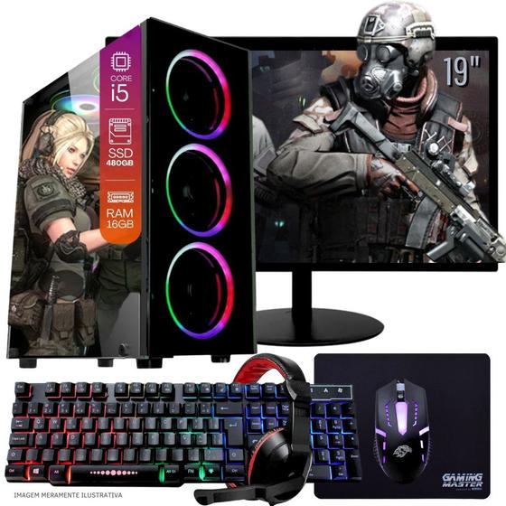 Computador PC Gamer Completo TOB Intel Core i5 SSD 480GB 16GB Teclado Mouse Mouse Pad e Headset Gamer Monitor 19" Windows 10 Pro Trial Menor preço em Computador PC Gamer Completo TOB Intel Core i5 SSD 480GB 16GB Teclado Mouse Mouse Pad e Headset Gamer Monitor 19" Windows 10 Pro Trial