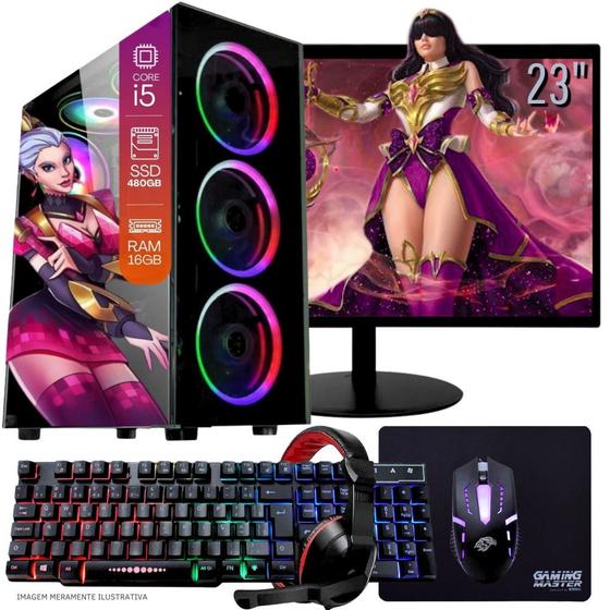 Computador PC Gamer Completo TOB Intel Core i5 SSD 480GB 16GB Teclado Mouse Mouse Pad e Headset Gamer Monitor 23" Windows 10 Pro Trial Menor preço em Computador PC Gamer Completo TOB Intel Core i5 SSD 480GB 16GB Teclado Mouse Mouse Pad e Headset Gamer Monitor 23" Windows 10 Pro Trial