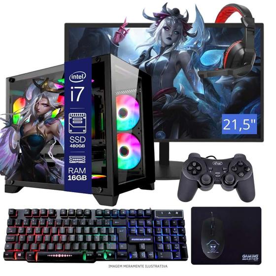 Computador PC Gamer Completo TOB Intel Core i7 16GB De Memória SSD 480GB Teclado + Mouse + Headset Gamer + Gabinete Gamer RGB + Joystick e Windows 10 Menor preço em Computador PC Gamer Completo TOB Intel Core i7 16GB De Memória SSD 480GB Teclado + Mouse + Headset Gamer + Gabinete Gamer RGB + Joystick e Windows 10