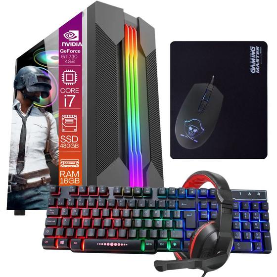 Computador PC Gamer Completo TOB Intel Core i7 rede sem fio SSD 480GB 16GB VGA GT730 2GB Windows 10 Pro Trial + Teclado e Mouse + Mouse Pad + Headset Menor preço em Computador PC Gamer Completo TOB Intel Core i7 rede sem fio SSD 480GB 16GB VGA GT730 2GB Windows 10 Pro Trial + Teclado e Mouse + Mouse Pad + Headset