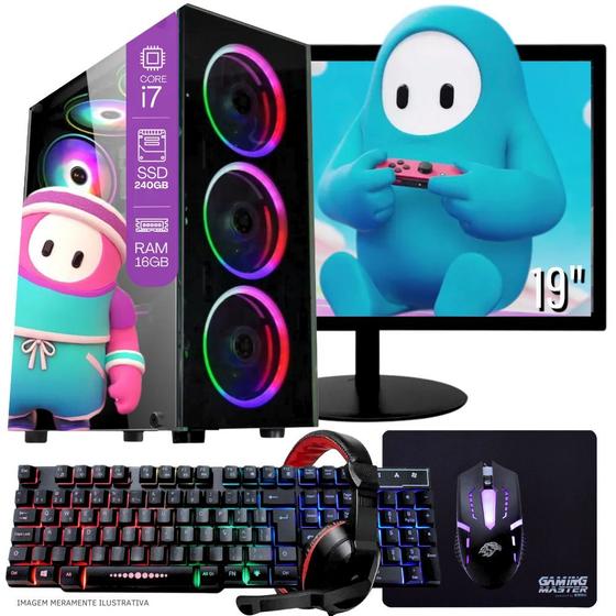 Imagem de Computador PC Gamer Completo TOB Intel Core i7 SSD 240GB 16GB Teclado Mouse Mouse Pad e Headset Gamer Monitor 19" Windows 10 Pro Trial