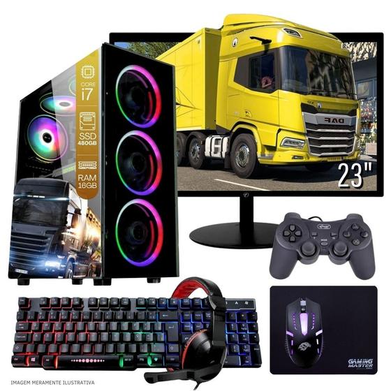 Computador PC Gamer Completo TOB Intel Core i7 SSD 480GB 16GB Teclado Mouse Mouse Pad e Headset Gamer Joystick Monitor 23" Windows 10 Pro Trial Menor preço em Computador PC Gamer Completo TOB Intel Core i7 SSD 480GB 16GB Teclado Mouse Mouse Pad e Headset Gamer Joystick Monitor 23" Windows 10 Pro Trial