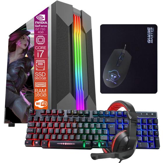 Imagem de Computador PC Gamer Completor TOB Intel Core i7 rede sem fio SSD 960GB Memória 16GB VGA GT730 4GB Windows 10 Pro Trial + Teclado e Mouse + Mouse Pad +