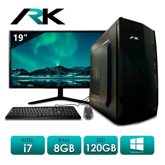Imagem de Computador PC Intel Core i7 8GB SSD 120GB Windows 10 + Teclado e Mouse + Monitor 19" - ARK