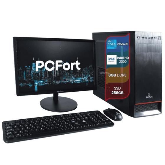 Imagem de Computador PCFort Desktop Intel I5 8GB SSD 256GB Windows 11 com monitor 19" e teclado e mouse