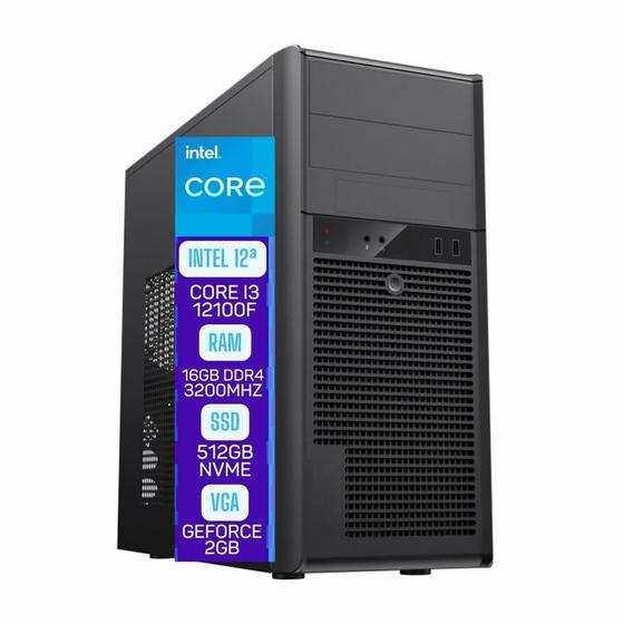 Imagem de Computador Skill Pro Intel 12ª Geração Core i3 12100F 16GB DDR4 Placa de vídeo Geforce 2GB SSD 512GB SP-016