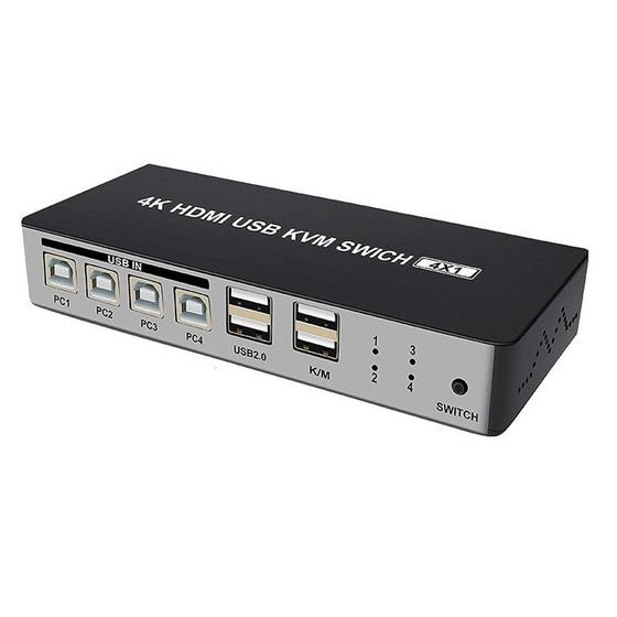 Imagem de Comutador HDMI KVM Wokex 4 portas 4K @30Hz com hub USB 2.0