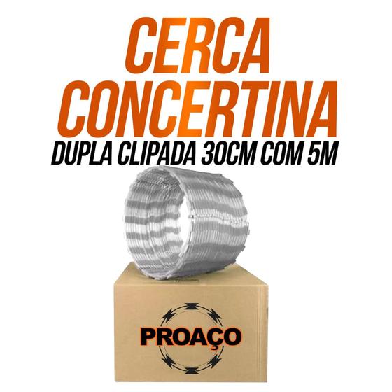 Imagem de Concertina dupla clipada de 30cm 5m proaço galvalume