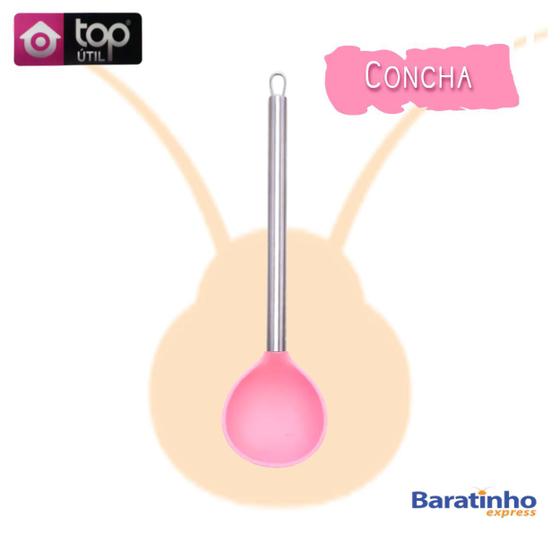 Imagem de Concha De Silicone Cozinha Cabo De Aço Inox 30cm Rosa