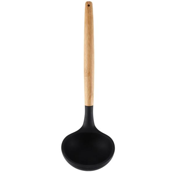 Imagem de Concha De Silicone Preto Com Cabo De Bambu Utensílio De Cozinha Concha Para Feijão Yoi