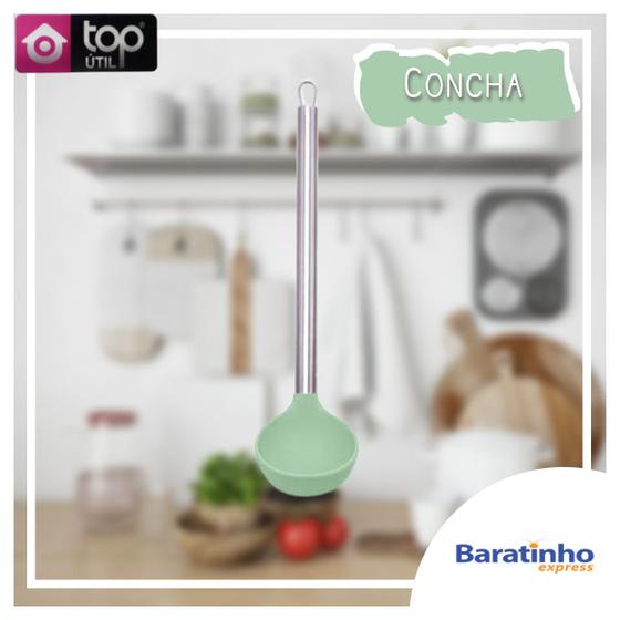 Imagem de Concha De Silicone Verde Claro Cozinha Cabo De Aço Inox 30cm