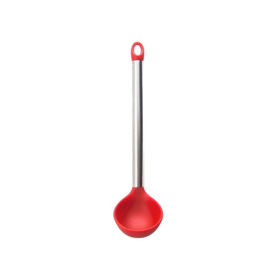 Imagem de Concha de Silicone Vermelho Cabo Inox Talher de Cozinha 1un