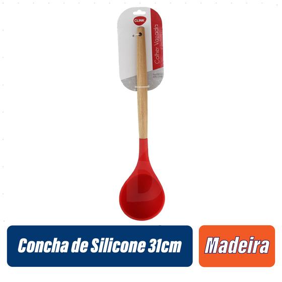 Imagem de Concha p/ Feijão Sopa em Silicone com Cabo de Madeira 31cm