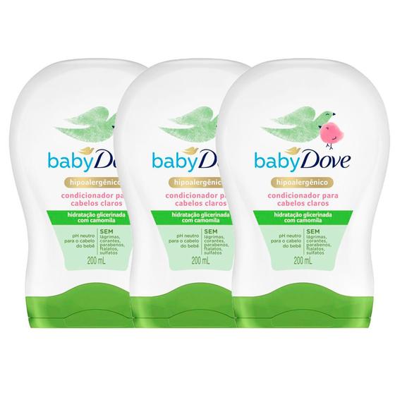 Imagem de Condicionador Dove Baby Hidratação Enriquecida Cabelos Claros com 200ml  Kit com três unidades