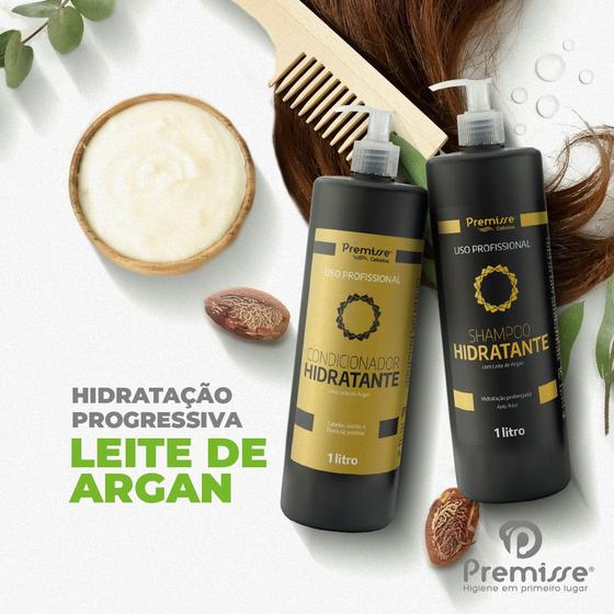 Imagem de Condicionador E Shampoo Hidratante Com Leite De Argan 1 Litro Premisse