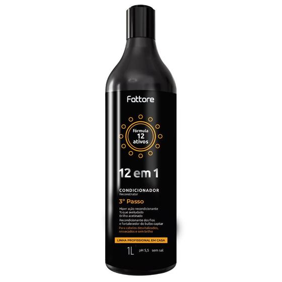 Condicionador Fattore Fórmula 12 em 1 - 1 Litro Passo 3 Reconstrutor para Cabelos Desvitalizados, Ressecados e Sem Brilho Imagem de Condicionador Fattore Fórmula 12 em 1 - 1 Litro Passo 3 Reconstrutor para Cabelos Desvitalizados, Ressecados e Sem Brilho