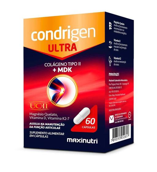 Condrigen Ultra (colágeno tipo 2 + MDK) 60 cáps - MaxiNutri Menor preço em Condrigen Ultra (colágeno tipo 2 + MDK) 60 cáps - MaxiNutri