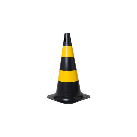 Imagem de Cone de Sinalização Trânsito em PVC 50 cm Preto e Amarelo