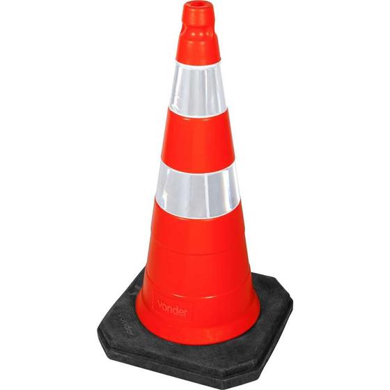 Imagem de Cone plástico com 75 cm, base em PVC, refletivo branco e laranja, VONDER