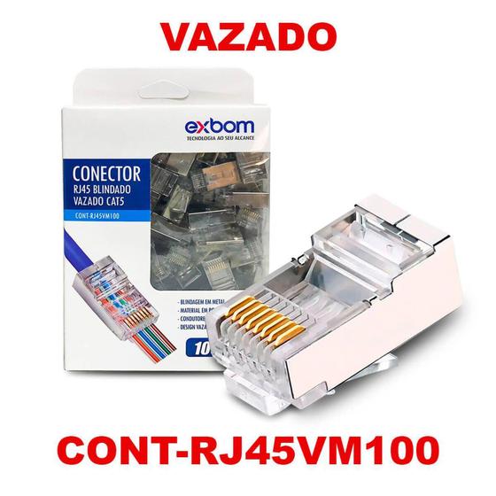 Imagem de Conector Blindado Vazado RJ45 100 Un. Exbom CONT-RJ45VM100