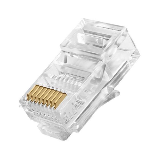 Imagem de Conector de Rede Plug RJ45 8x8 CAT6 062-0046 Chip SCE Pacote com 100 Peças