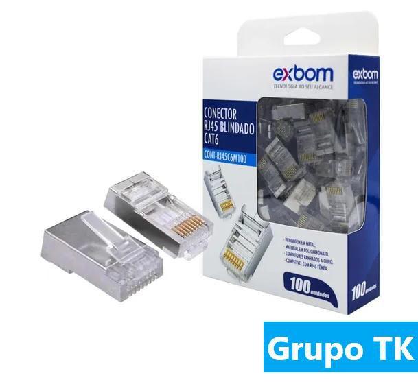Conector Exbom Blindado Rj45 Cat6 - Pacote C/ 100 Unidades Menor preço em Conector Exbom Blindado Rj45 Cat6 - Pacote C/ 100 Unidades