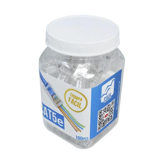 Conector plug RJ45 Macho Cat5e crimpa fácil EZ Crimp modelo de passagem para cabo de rede - Pote com 100 unidades Menor preço em Conector plug RJ45 Macho Cat5e crimpa fácil EZ Crimp modelo de passagem para cabo de rede - Pote com 100 unidades