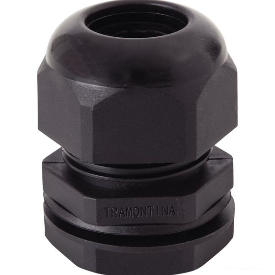 Imagem de Conector prensa-cabo 3/8 polegada Tramontina em termoplástico preto com bucha