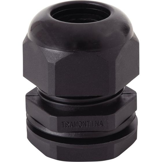 Imagem de Conector prensa-cabo 3/8 polegada Tramontina em termoplástico preto com bucha