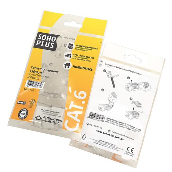 Conector Rj 45 Fêmea Cat.6 Sohoplus Furukawa Branco Menor preço em Conector Rj 45 Fêmea Cat.6 Sohoplus Furukawa Branco