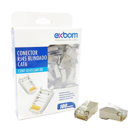 Conector RJ45 CAT6 Blindado em Metal 8P8C Suporta Gigabit