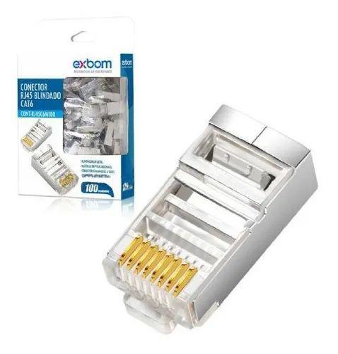 Imagem de Conector RJ45 Macho EXBOM BLINDADO CAT6 Embalagem c/ 100 unidades