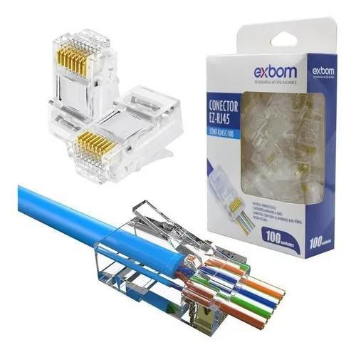 Conector Rj45 Vazado Cat5e - Exbom - Pacote C/ 100 Unidades Menor preço em Conector Rj45 Vazado Cat5e - Exbom - Pacote C/ 100 Unidades
