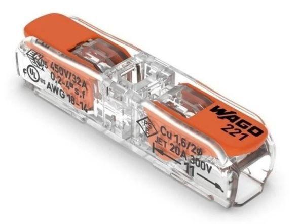 Imagem de Conector Terminal Wago Inline Original - 2 Pólos 221-2411 Para Cabos e Fios - Até 4mm