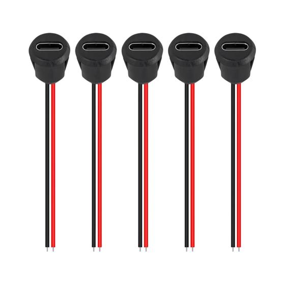 Imagem de Conector USB Tipo C Fêmea à Prova d'Água - 2 Pinos, 5 Peças, Carregamento Rápido