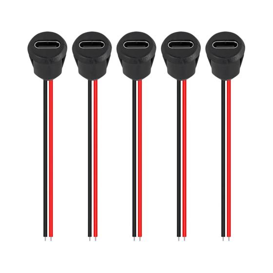 Imagem de Conector USB Tipo C Fêmea à Prova d'Água - 2 Pinos, 5 Peças, Carregamento Rápido